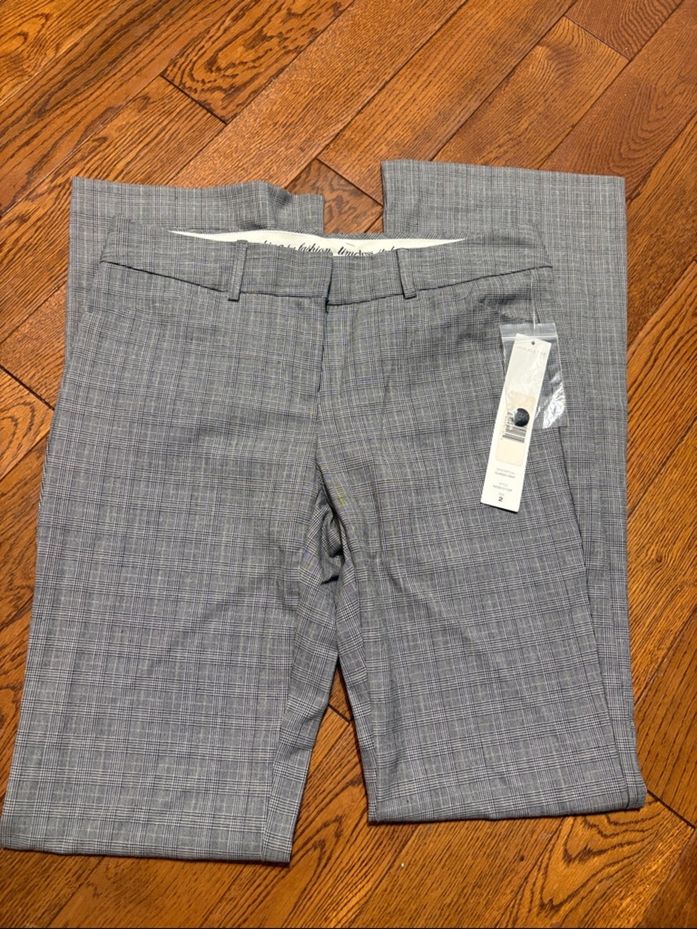 NWT Y2K size 2 Low Rise Flare Gray Plaid Dress Pants 4 pocket Retro going out
